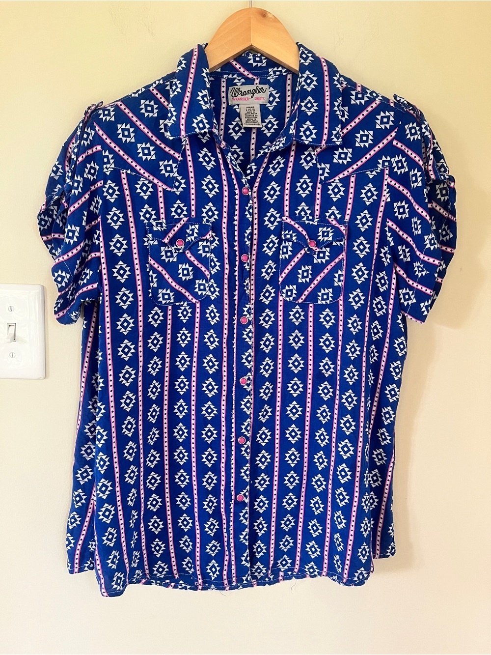 Wrangler Vintage Wrancher Pearl Button Printed Shirt, Lapis Blue, Size L